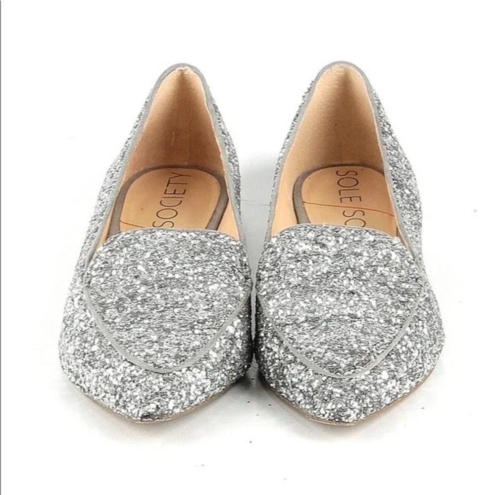 Sole Society Pointed Toe Smoking Slipper 'Cammila' Silver Hi-five Glitter 8M